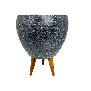 Bitki Tasarımı Gri Granit Toprak Saksı Saksılık Salon Çiçeklik 3 Ayaklı - 15 Cm