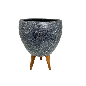 Bitki Tasarımı Gri Granit Toprak Saksı Saksılık Salon Çiçeklik 3 Ayaklı - 15 Cm