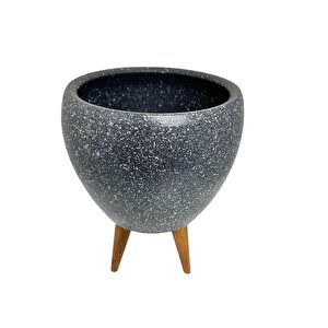 Bitki Tasarımı Gri Granit Toprak Saksı Saksılık Salon Çiçeklik 3 Ayaklı - 15 Cm