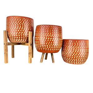 Siyah Nokta Desenli Toprak Saksı Saksılık Salon Çiçeklik - 19 Cm
