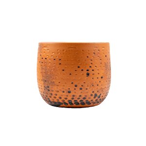 Siyah Nokta Desenli Toprak Saksı Saksılık Salon Çiçeklik - 19 Cm