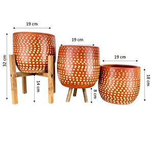 Siyah Nokta Desenli Toprak Saksı Saksılık Salon Çiçeklik - 19 Cm
