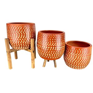 Bitki Tasarımı  Siyah Nokta Desenli Toprak Saksı Saksılık Salon Çiçeklik - 19 Cm