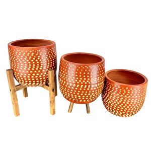 Bitki Tasarımı  Siyah Nokta Desenli Toprak Saksı Saksılık Salon Çiçeklik - 19 Cm