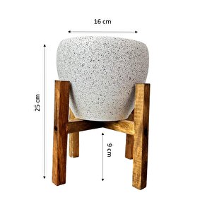Beyaz Granit Toprak Saksı Saksılık Salon Çiçeklik 4 Ayaklı - 15 Cm