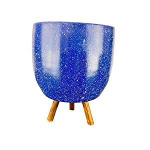 Lacivert Granit Toprak Saksı Saksılık Salon Çiçeklik 3 Ayaklı - 19 Cm