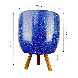 Lacivert Granit Toprak Saksı Saksılık Salon Çiçeklik 3 Ayaklı - 19 Cm