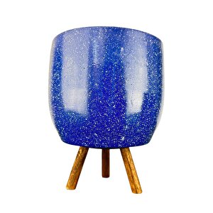 Lacivert Granit Toprak Saksı Saksılık Salon Çiçeklik 3 Ayaklı - 19 Cm