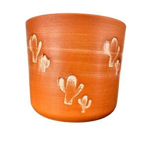 Kaktüs Desenli Toprak Saksı Saksılık Salon Çiçeklik - 19 Cm