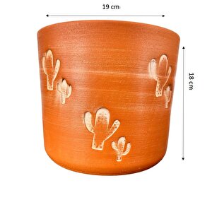 Kaktüs Desenli Toprak Saksı Saksılık Salon Çiçeklik - 19 Cm