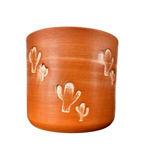 Kaktüs Desenli Toprak Saksı Saksılık Salon Çiçeklik - 19 Cm