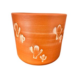 Bitki Tasarımı Kaktüs Desenli Toprak Saksı Saksılık Salon Çiçeklik - 19 Cm
