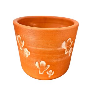 Bitki Tasarımı Kaktüs Desenli Toprak Saksı Saksılık Salon Çiçeklik - 19 Cm