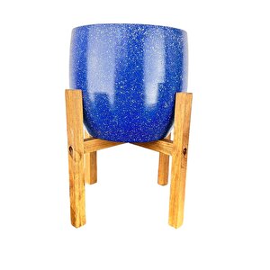 Lacivert Granit Toprak Saksı Saksılık Salon Çiçeklik 4 Ayaklı - 19 Cm