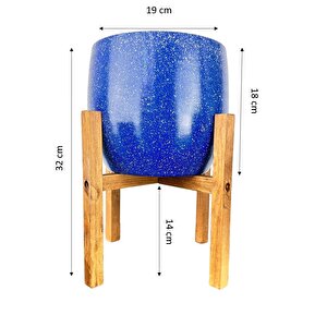 Lacivert Granit Toprak Saksı Saksılık Salon Çiçeklik 4 Ayaklı - 19 Cm