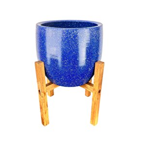 Lacivert Granit Toprak Saksı Saksılık Salon Çiçeklik 4 Ayaklı - 19 Cm