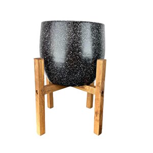 Siyah Granit Toprak Saksı Saksılık Salon Çiçeklik 4 Ayaklı - 19 Cm