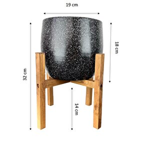 Siyah Granit Toprak Saksı Saksılık Salon Çiçeklik 4 Ayaklı - 19 Cm