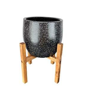 Siyah Granit Toprak Saksı Saksılık Salon Çiçeklik 4 Ayaklı - 19 Cm