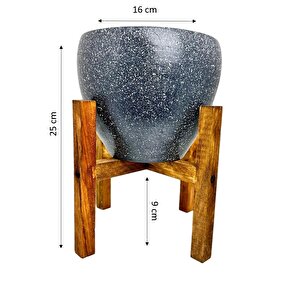 Gri Granit Toprak Saksı Saksılık Salon Çiçeklik 4 Ayaklı - 15 Cm