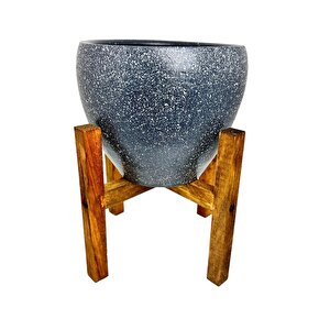 Bitki Tasarımı Gri Granit Toprak Saksı Saksılık Salon Çiçeklik 4 Ayaklı - 15 Cm