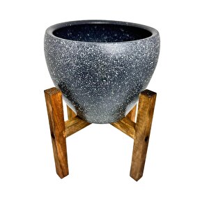 Bitki Tasarımı Gri Granit Toprak Saksı Saksılık Salon Çiçeklik 4 Ayaklı - 15 Cm