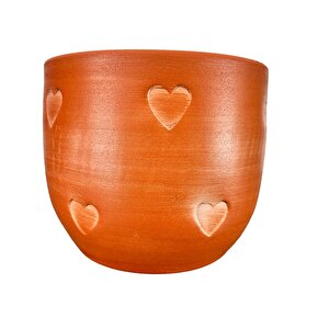 Kalp Desenli Toprak Saksı Saksılık Salon Çiçeklik - 19 Cm