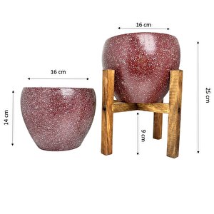 Bordo Granit Toprak Saksı Saksılık Salon Çiçeklik İkili Set Ayaksız - 4 Ayaklı- 15 Cm