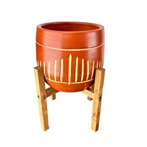 Bitki Tasarımı Dik Çizgi Desenli Toprak Saksı Saksılık Salon Çiçeklik 4 Ayaklı - 19 Cm