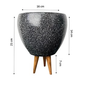 Siyah Granit Toprak Saksı Saksılık Salon Çiçeklik 3 Ayaklı - 15 Cm