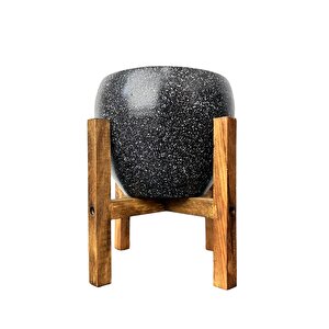 Siyah Granit Toprak Saksı Saksılık Salon Çiçeklik 4 Ayaklı - 15 Cm