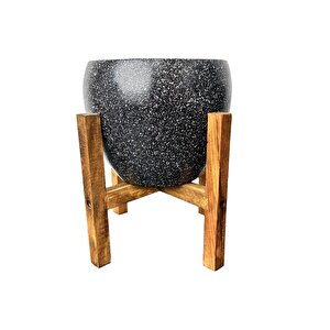 Siyah Granit Toprak Saksı Saksılık Salon Çiçeklik 4 Ayaklı - 15 Cm