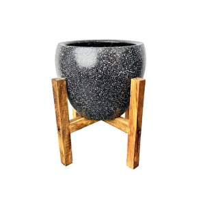 Bitki Tasarımı Siyah Granit Toprak Saksı Saksılık Salon Çiçeklik 4 Ayaklı - 15 Cm