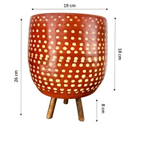 Beyaz Nokta Desenli Toprak Saksı Saksılık Salon Çiçeklik 3 Ayaklı - 19 Cm