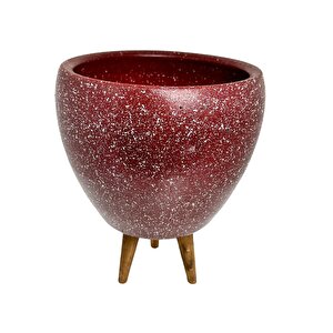 Bitki Tasarımı Bordo Granit Toprak Saksı Saksılık Salon Çiçeklik 3 Ayaklı - 15 Cm