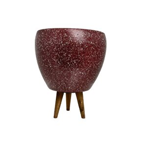 Bordo Granit Toprak Saksı Saksılık Salon Çiçeklik 3 Ayaklı - 15 Cm