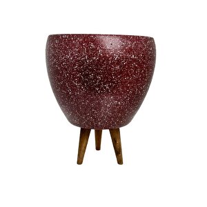 Bordo Granit Toprak Saksı Saksılık Salon Çiçeklik 3 Ayaklı - 15 Cm