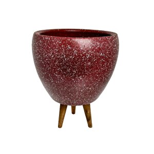 Bitki Tasarımı Bordo Granit Toprak Saksı Saksılık Salon Çiçeklik 3 Ayaklı - 15 Cm