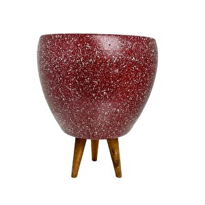 Bitki Tasarımı Bordo Granit Toprak Saksı Saksılık Salon Çiçeklik 3 Ayaklı - 15 Cm