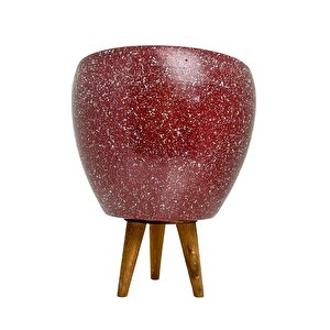 Bitki Tasarımı Bordo Granit Toprak Saksı Saksılık Salon Çiçeklik 3 Ayaklı - 15 Cm