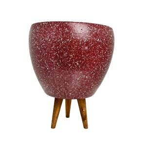 Bitki Tasarımı Bordo Granit Toprak Saksı Saksılık Salon Çiçeklik 3 Ayaklı - 15 Cm