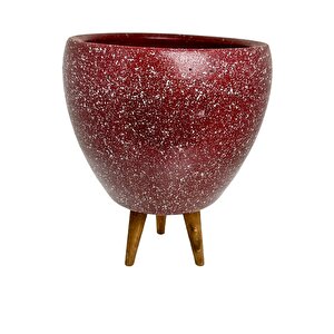 Bitki Tasarımı Bordo Granit Toprak Saksı Saksılık Salon Çiçeklik 3 Ayaklı - 15 Cm