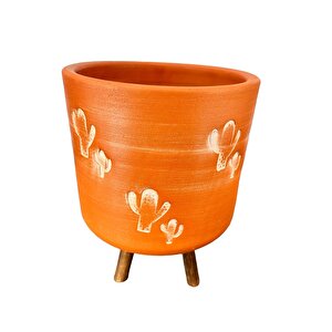 Bitki Tasarımı  Kaktüs Desenli Toprak Saksı Saksılık Salon Çiçeklik 3 Ayaklı - 19 Cm