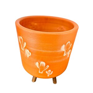 Bitki Tasarımı  Kaktüs Desenli Toprak Saksı Saksılık Salon Çiçeklik 3 Ayaklı - 19 Cm