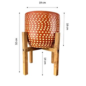 Beyaz Nokta Desenli Toprak Saksı Saksılık Salon Çiçeklik 4 Ayaklı - 19 Cm