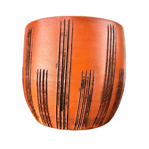 Siyah Çizgi Desenli Toprak Saksı Saksılık Salon Çiçeklik - 19 Cm
