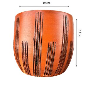 Siyah Çizgi Desenli Toprak Saksı Saksılık Salon Çiçeklik - 19 Cm