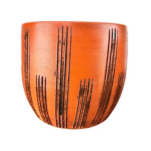 Siyah Çizgi Desenli Toprak Saksı Saksılık Salon Çiçeklik - 19 Cm