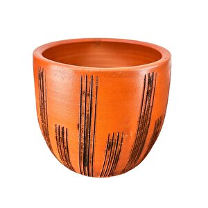 Bitki Tasarımı Siyah Çizgi Desenli Toprak Saksı Saksılık Salon Çiçeklik - 19 Cm