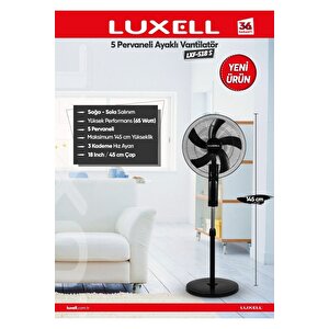 Luxell 5 Pervaneli Ayaklı Vantilatör 18 Inc